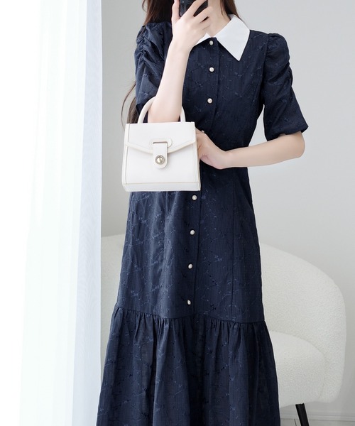 S.●3点まとめ●レトロ●ロイヤルブルー●ワンピース●花刺繍●ベルト mily bilet ワンピース 「mily bilet」おしゃれと高級感の絶妙な
