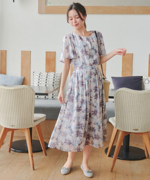 Tiaclasse ワンピース 「小倉優子さん着用」大花柄シフォン