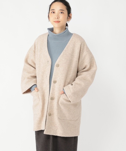 「studio CLIP」 ノーカラーコート FREE モカ レディース_画像3