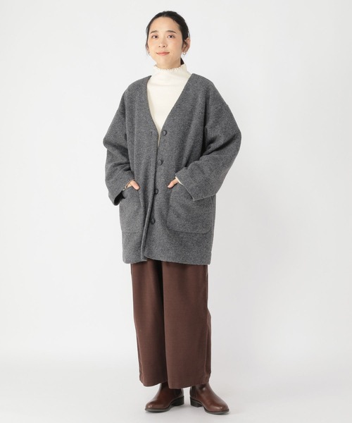 「studio CLIP」 ノーカラーコート FREE モカ レディース_画像4