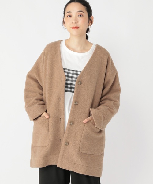 「studio CLIP」 ノーカラーコート FREE モカ レディース_画像7