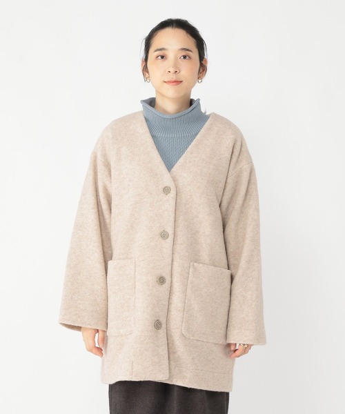「studio CLIP」 ノーカラーコート FREE モカ レディース_画像8