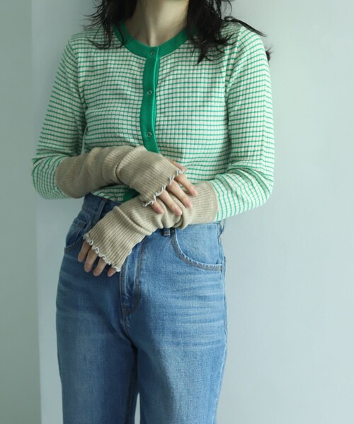 「FREAK'S STORE」 ニットカーディガン フリ- グリーン レディース_画像3