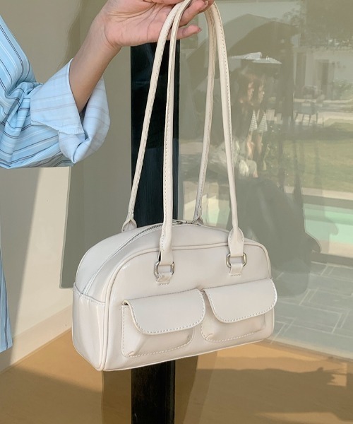 ボストンバッグ ダブルポケットロングハンドルボストンバッグ