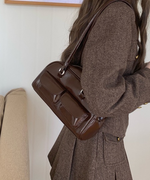 ボストンバッグ ダブルポケットロングハンドルボストンバッグ