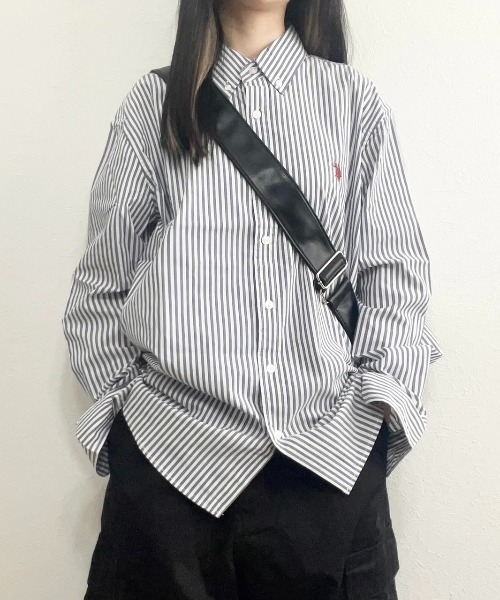 「U.S. POLO ASSN.」 長(zhǎng)袖シャツ L ネイビー×ホワイト レディース