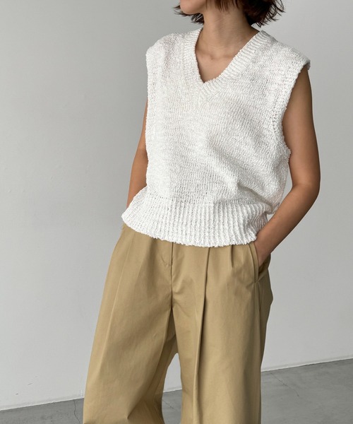 「CANAL JEAN」 「El mar」Vネックニット ONE SIZE ホワイト レディース_画像8