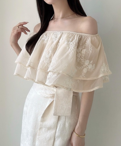 「Meiru」 半袖ブラウス SMALL アイボリー レディースの画像2