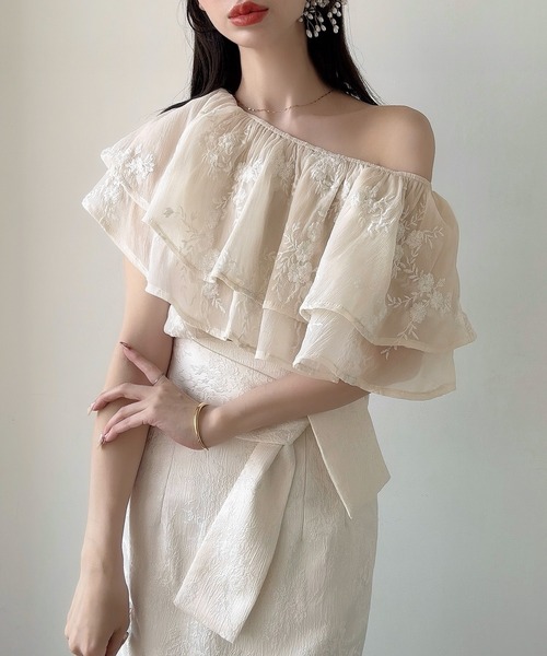 「Meiru」 半袖ブラウス SMALL アイボリー レディースの画像4