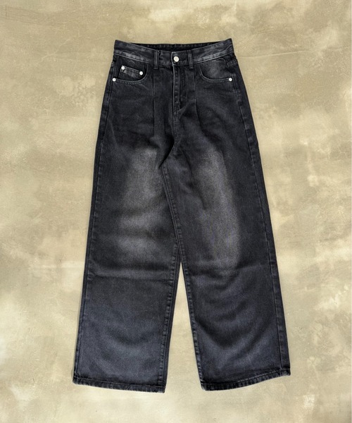 BLANK HOTEL ジーンズ Vintage Washed Front Tuck Wide Denim Pants