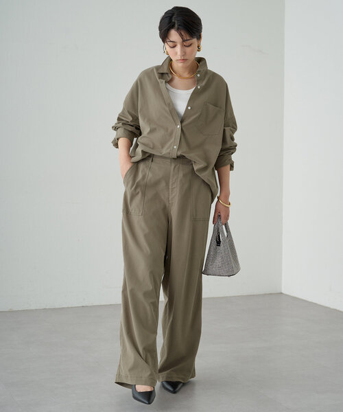 新品　Loungedress バックロゴシャツブルゾン　カーキ　ラウンジドレス パル PAL 【Loungedress】バックロゴシャツブルゾン （khaki