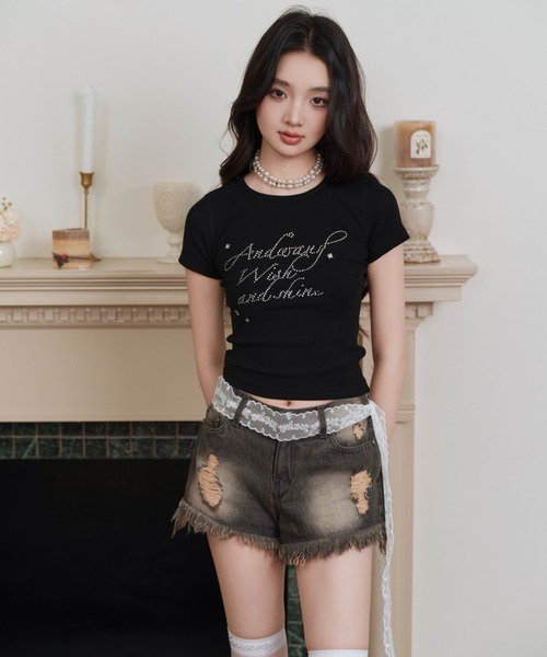 ANDWANG ジーンズ デニム デニムパンツ fringe denim short pants