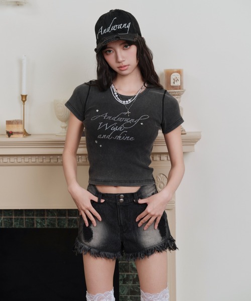 ANDWANG ジーンズ デニム デニムパンツ fringe denim short pants