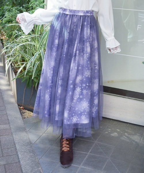 axes femme（アクシーズ ファム） ロング スカート スノー・ローズ柄