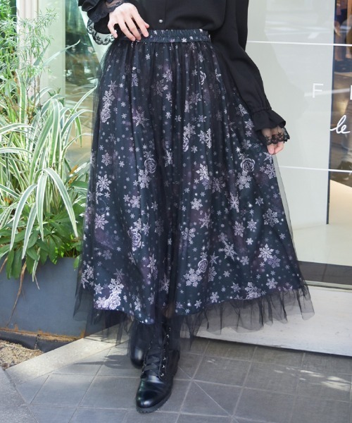 axes femme（アクシーズ ファム） ロング スカート スノー・ローズ柄