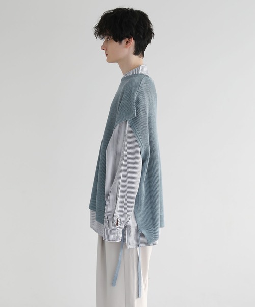 「LILL」 ノースリーブニット M サックスブルー メンズ_画像4