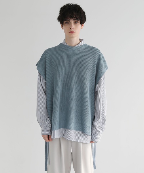 「LILL」 ノースリーブニット M サックスブルー メンズ_画像7