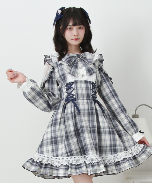 DearMyLove ワンピース ハートレースウエストレースアップフリル