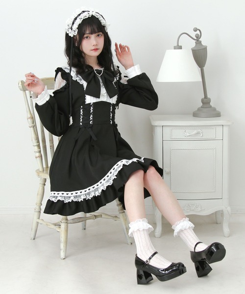 DearMyLove ワンピース ハートレースウエストレースアップフリル