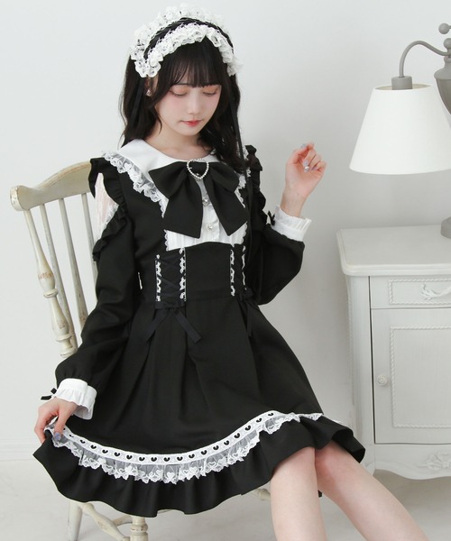 DearMyLove ワンピース ハートレースウエストレースアップフリル