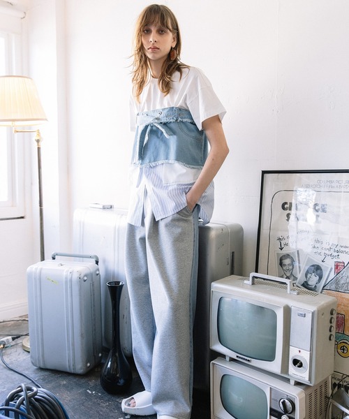 tシャツ デニムシャツレイヤードデザインＴシャツ レディースの画像