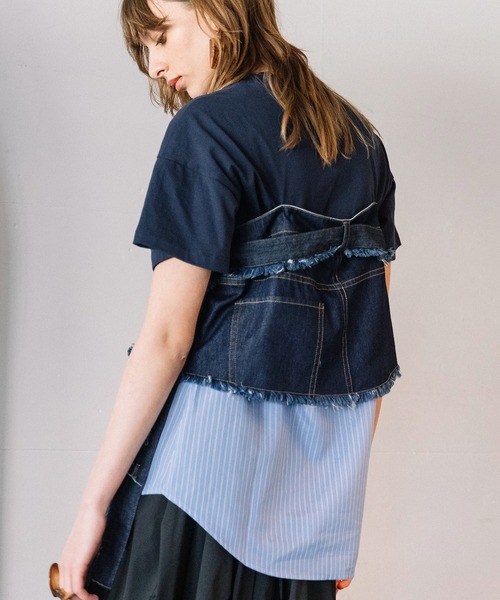 tシャツ デニムシャツレイヤードデザインＴシャツ レディースの画像