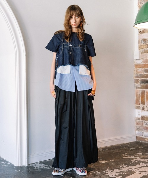 tシャツ デニムシャツレイヤードデザインＴシャツ レディースの画像