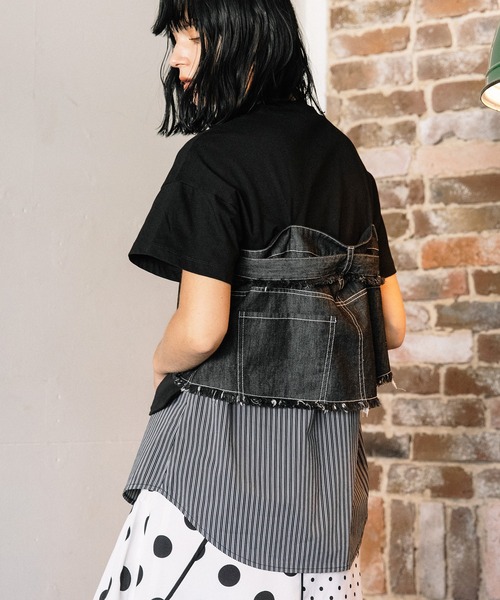 tシャツ デニムシャツレイヤードデザインＴシャツ レディースの画像