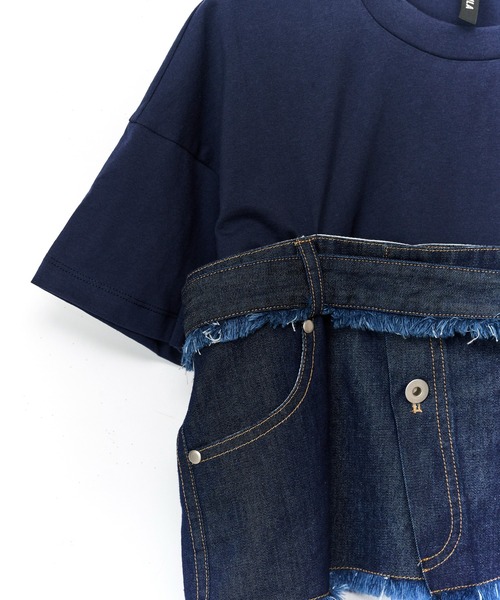 tシャツ デニムシャツレイヤードデザインＴシャツ レディースの画像