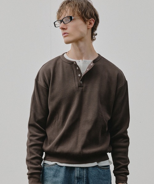 Adoon plain ヘンリーネック tシャツ THERMAL HENRY NECK SNAP BUTTON