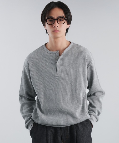 Adoon plain ヘンリーネック tシャツ THERMAL HENRY NECK SNAP BUTTON
