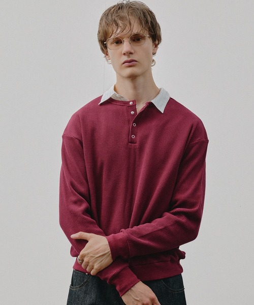 Adoon plain ヘンリーネック tシャツ THERMAL HENRY NECK SNAP BUTTON