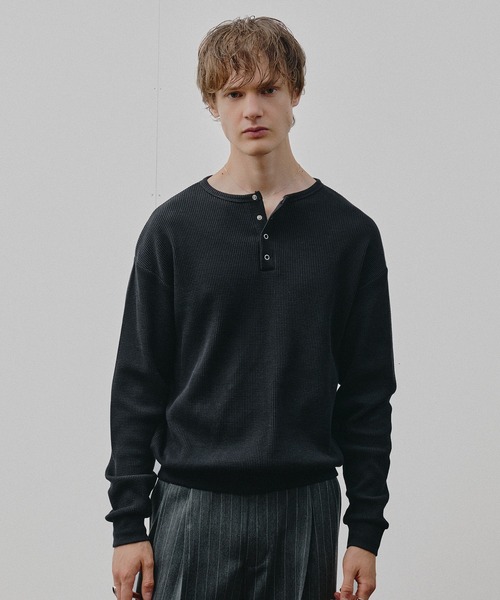 Adoon plain ヘンリーネック tシャツ THERMAL HENRY NECK SNAP BUTTON