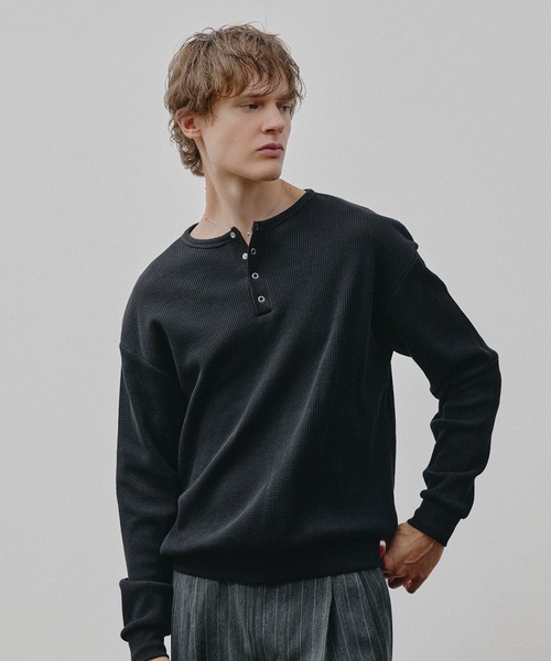 Adoon plain ヘンリーネック tシャツ THERMAL HENRY NECK SNAP BUTTON