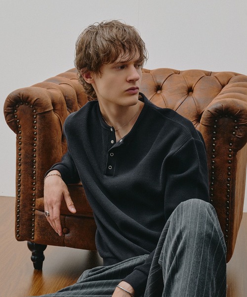 Adoon plain ヘンリーネック tシャツ THERMAL HENRY NECK SNAP BUTTON