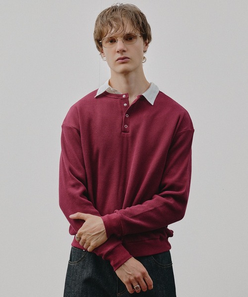 Adoon plain ヘンリーネック tシャツ THERMAL HENRY NECK SNAP BUTTON