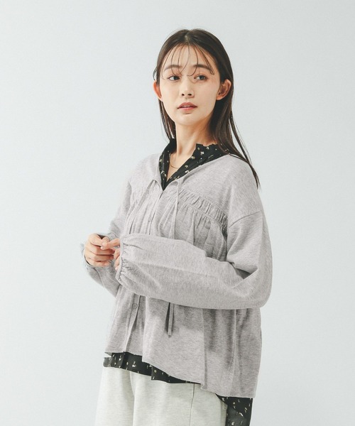 Drawer - yori 2020AW新品タグ付き 配色ニットカーディガン ライトグレー GLOBAL WORK（グローバルワーク） カーディガン 夏 2WAYシャーリング