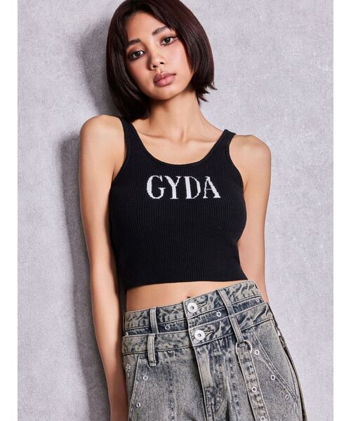 GYDAリブ編み ブラック タンクトップ トップス半袖GYDAスキニーデニム GYDA（ジェイダ） カップ付き キャミソール GYDA jacquardタンクニット