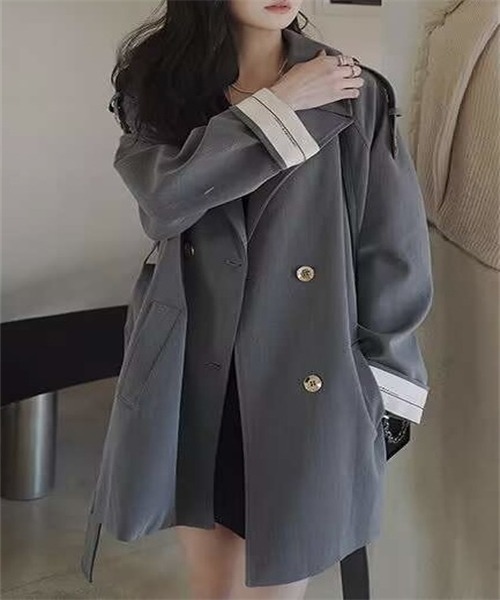 「FREE STYLISTS」 トレンチコート L グレー レディース_画像6