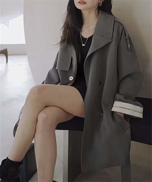 「FREE STYLISTS」 トレンチコート L グレー レディース_画像8