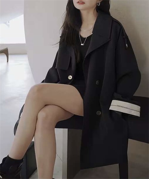 「FREE STYLISTS」 トレンチコート L グレー レディース_画像9