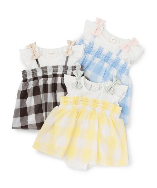 petit main ベビー服 ロンパース 「リンク」ブロックチェックOP 