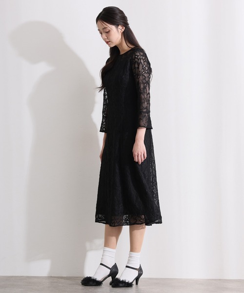 「PourVous」 7分袖ワンピース X-LARGE ネイビー レディース_画像2