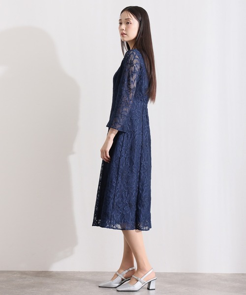 「PourVous」 7分袖ワンピース X-LARGE ネイビー レディース_画像7