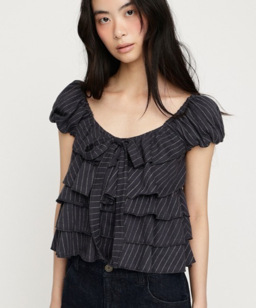 SLY（スライ） tシャツ 半袖 FRILL CUT RIBBON TOPS フリルカット