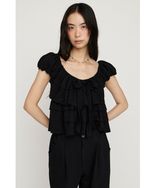 SLY（スライ） tシャツ 半袖 FRILL CUT RIBBON TOPS フリルカット 