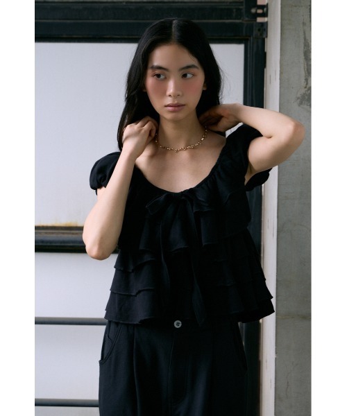 SLY（スライ） tシャツ 半袖 FRILL CUT RIBBON TOPS フリルカット