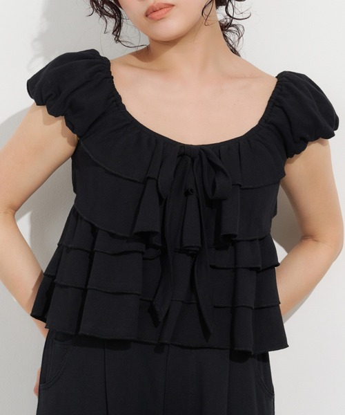 SLY（スライ） tシャツ 半袖 FRILL CUT RIBBON TOPS フリルカット 