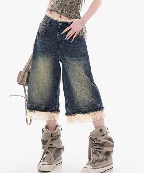 「SHEENA」 デニムハーフパンツ S ブルー レディース_画像3