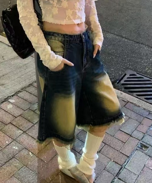 「SHEENA」 デニムハーフパンツ S ブルー レディース_画像4